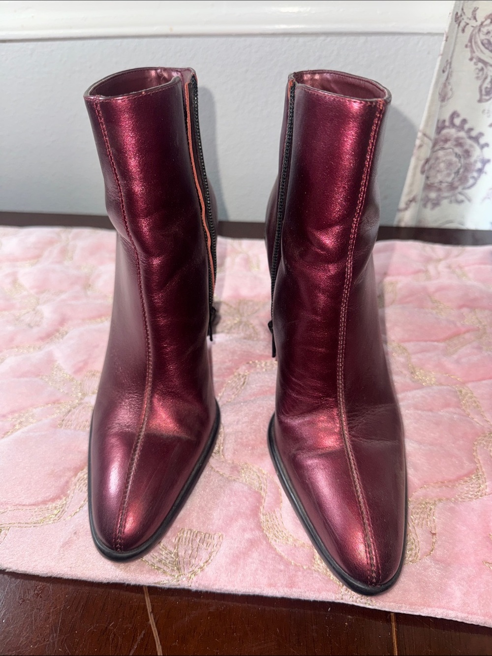 Vintage Bakers Women's Burgundy Pointed Toe Leather Ankle Boots